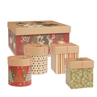 Festive Lined Boxes (Set of 5 - Assorted)
